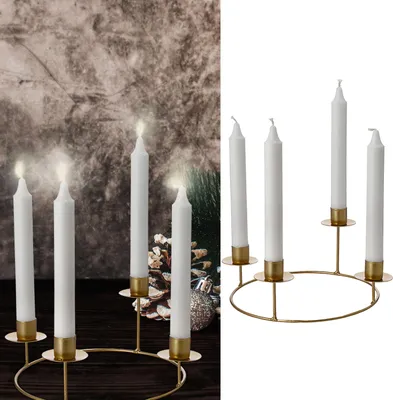 Produktbild von Stabkerzenhalter Adventskranz gold Metall rund 25x10cm Kerzenhalter Weihnachtskranz Kranz Kerzen Advent