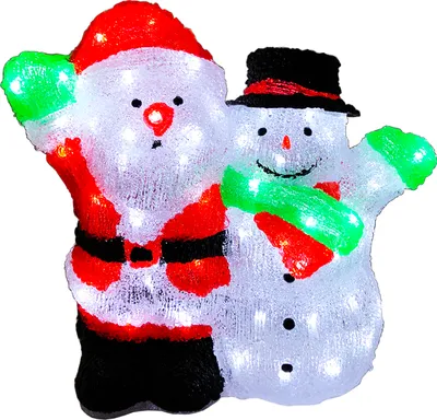 Produktbild von Acryl Weihnachtsmann + Schneemann 90 LEDs kaltweiß Außenbeleuchtung