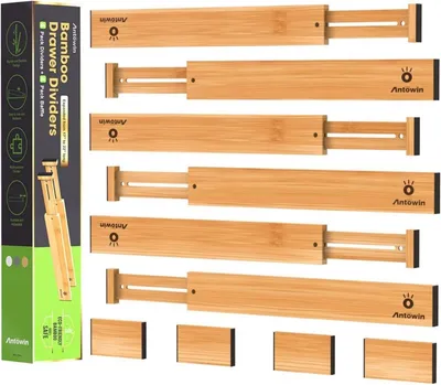 Produktbild von Schubladentrenner Bambus Verstellbar 10-teilig - Küche Schlafzimmer Organizer