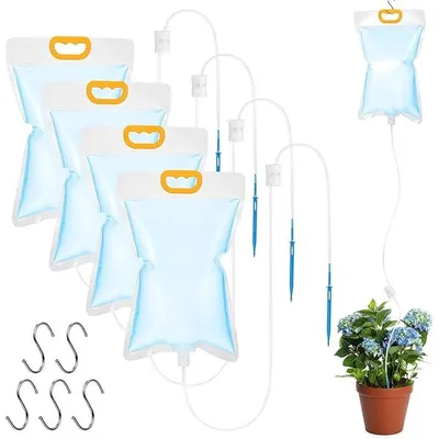 Produktbild von 5 Stück 3,5L Pflanzen Automatische Bewässerung Tropfbewässerungsbeutel, Infusionsbeutel mit Verstellbarem Durchfluss Ventilschalter, Topfpflanzen Urlaubsbewässerung, Bewassersystem Blumentopf Indoor