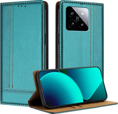 Obrázek produktu pro Pouzdro pro Xiaomi 14 kožené flipové pouzdro s funkcí stojánku zelené