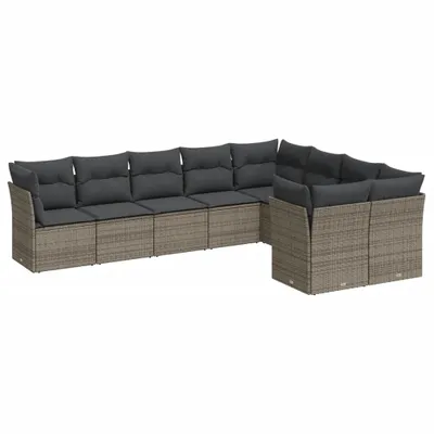 Image de Salon de jardin modulable 9 pièces, résine tressée grise, coussins déhoussables lavables, rangement intégré, résistant UV