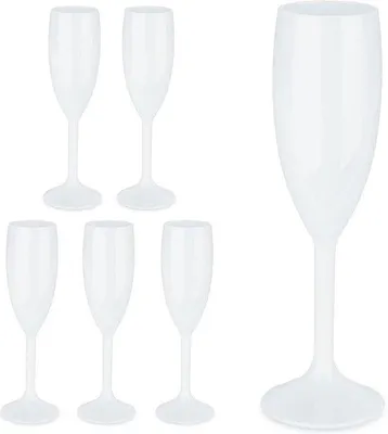 Produktbild von Famanu Set von 6 wiederverwendbaren Kunststoff-Flöten - Champagnergläser BPA-frei, 160 ml, weiß - für Camping