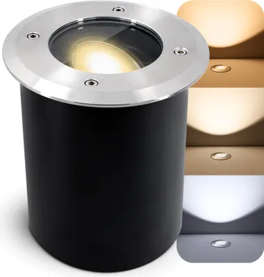 Produktbild von SSC-LUXon JUAVI Bodeneinbauleuchte aussen IP67 LED - Bodenstrahler silber rund 230V befahrbar - inkl. GU10 LED Lampe LumiFLEX 5W drei Lichtfarben