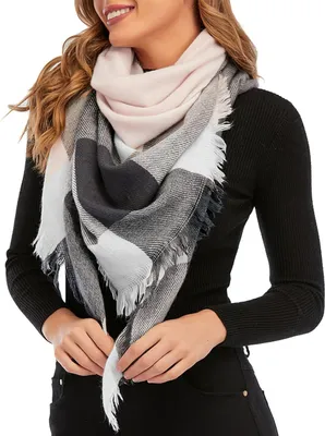 Obrázek produktu pro Dámská šála, příjemná zimní šála, smyčková šála, XL oversized, kostkovaná, kostkovaný vzor s třásněmi, A0327 typ D1