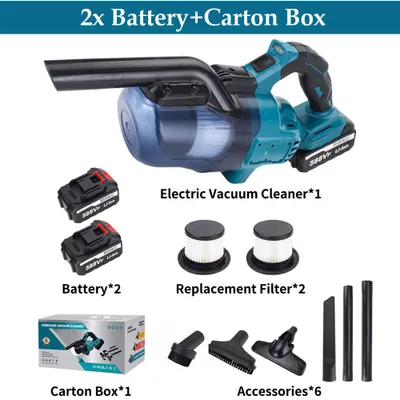 Image de Aspirateur électrique sans fil - 5 en 1 - Aspirateur à main - Puissance d'aspiration de 16 000 Pa - 1000 W - Lumière LED - Réservoir de 700 ml - 2 batteries - Bleu