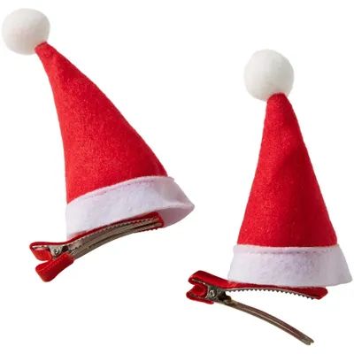 Produktbild von 2er Set Haarklammern Weihnachtsmützen - rot/weiß