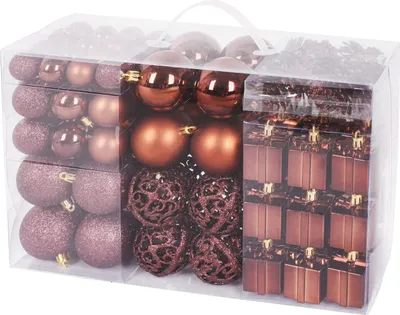 Image de BRUBAKER Ensemble de 101 boules de Noël avec pointe d'arbre Décoration d'arbre de Noël - Marron