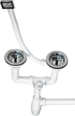 Produktbild von Ablaufgarnitur Spüle 2 Becken 3,5" Doppel Siphon Siebkorb Abfluss Küche S002
