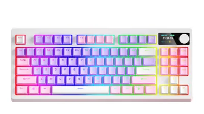 Obrázok produktu pre Bezdrôtová mechanická klávesnica s 87 klávesmi, RGB podsvietenie, tri režimy pripojenia, 18 svetelných efektov, funkcia Hot Swap, batéria s vysokou kapacitou, možnosť vlastného nastavenia, softvérová podpora pre hranie hier na PC a písanie