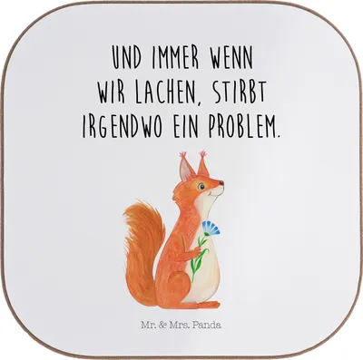 Produktbild von Mr. & Mrs. Panda Untersetzer für Gläser Eichhörnchen Blume - Weiß - Geschenk, gläseruntersetzer, Lachen, Holzuntersetzer, Tischuntersetzer, Motivation Bilder, Coaster