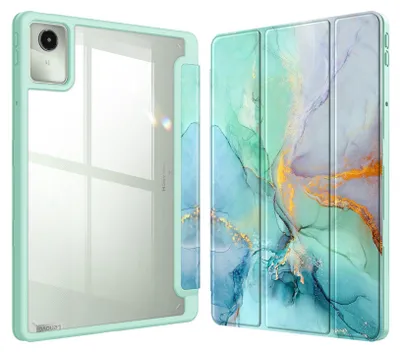 Produktbild von Fintie Hybrid Hülle mit Stifthalter für Lenovo Tab M11 (TB330) 11 Zoll 2024, Stoßfeste Schutzhülle mit transparenter Hartschale auf der Rückseite, Nicht für Lenovo Tab P11 11 Zoll, Smaragd Marmor
