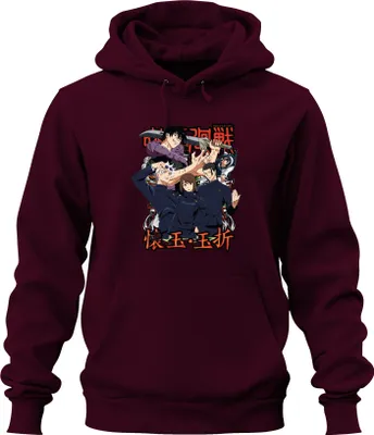 Produktbild von Jujutsu Kaisen Anime Manga Fluchmagie Sukuna Gojo Yuji Geschenk Uni Hoodie Kapuzenpullover, Burgundy, XL