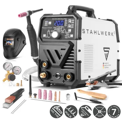 Immagine prodotto di STAHLWERK saldatrice ad arco schermato a gas 2 in 1 Combi DC TIG 200 Puls Pro - completamente equipaggiata - TIG e MMA fino a 200 A, lamiere sottili, acciaio, acciaio inox, rame, ottone