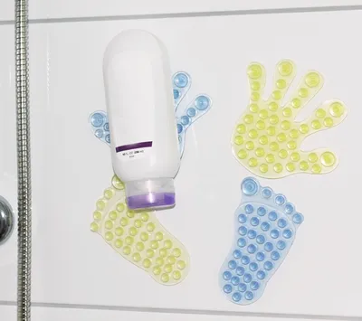 Obrázok produktu pre Držiak na gélové sprchy, podložka na ruky a nohy s prísavkou, držiak na šampón, polička do sprchy/kuchyne, výrobné číslo: SCH14969, farba: modrá/červená, sada: 2 kusy