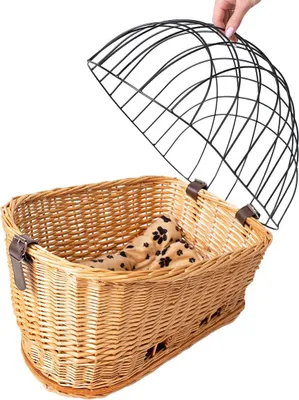 Produktbild von Hundefahrradkorb Weidenkorb mit Gitter Kissen großer Hinterer Korb