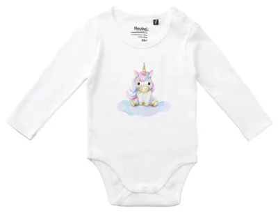 Produktbild von Huuraa Baby Body Einhorn Fabelwesen 74 White  Baumwolle Fairtrade Langarmbody Geschenkidee