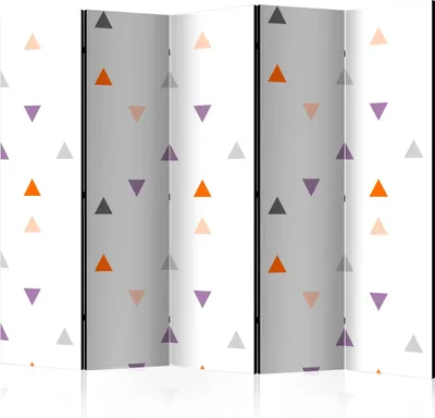 Productafbeelding van Dubbelzijdig roomdivider van vlies, bestaande uit 5 delen - Triangles Rain II, 225x172 cm. Geschikt voor kinderen. Artikelnummer: f-A-0686-z-c