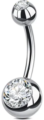Image de Piercing pour nombril, en acier chirurgical titane, pour femmes, calibre 14G, 1 pièce, longueur de 6 à 16 mm, avec zirconium argenté