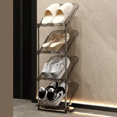 Immagine prodotto di Scaffale per scarpe, 4 ripiani, salvaspazio, trasparente, grigio, 28x21x97 cm