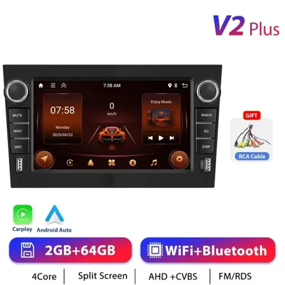 Image de Autoradio Opel 2-DIN - Navigation GPS Android 13 - Écran tactile de 17,8 cm - CarPlay - 2 + 64 Go - RDS - Commandes au volant - Type-C