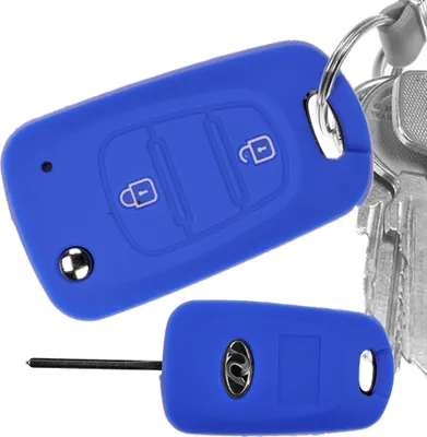 Produktbild von Auto Schlüssel Hülle Silikon Schutz Cover Blau kompatibel mit Kia Picanto Rio Sportage Hyundai Elantra Accent 2 Tasten Klappschlüssel