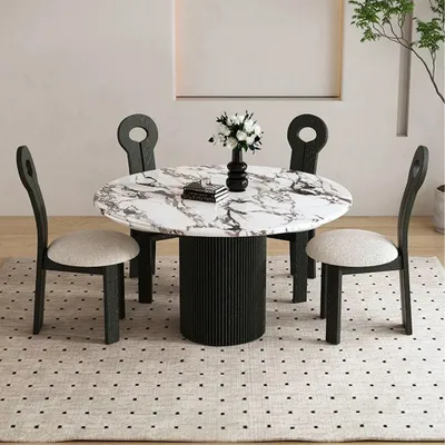 Immagine prodotto di Tavolo da pranzo, tavolo da pranzo rotondo, tavolo da pranzo per piccoli appartamenti, tavolo da pranzo con gambe verticali, tavolo da pranzo per uso domestico 110*75cm