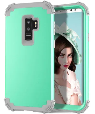 Obrázek produktu pro Galaxy S9 Plus Pouzdro, 3 v 1 Hybridní Pevný PC TPU Silikon, Odolné proti nárazům Ochranné pouzdro pro Samsung Galaxy S9 Plus Minzgrün