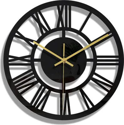 Produktbild von Geräuschlose schwarze Wanduhr mit römischen Ziffern - Vintage-Design für Wohnzimmer und Büro