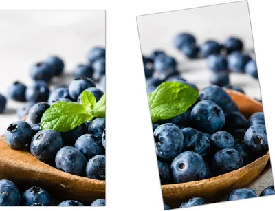 Produktbild von Spritzschutz Herdabdeckplatte Schneidebrett aus Glas Heidelbeeren auf Löffel 2-Teilig (60x52cm)