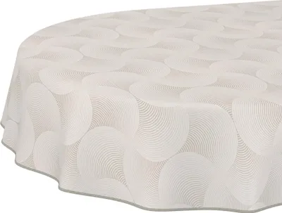Produktbild von Tischdecke Geometrie Curva Grau Beige Oval 240x140cm Band Wasserabweisend abwaschbar