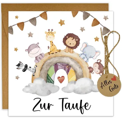 Produktbild von Taufgeschenke Geldgeschenke Karte mit Umschlag A6 Aquarell Design Tiere Regenbogen