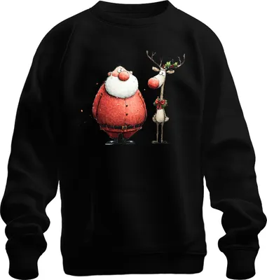 Produktbild von Lustiger Weihnachtsmann Rentier Aquarell Geschenk Retro Uni Sweatshirt Pullover, Schwarz, 3XL
