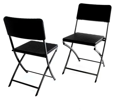 Produktbild von Nexos 2er Set Klappstuhl schwarz in Rattan-Optik für Garten und Balkon 80 x 40 cm