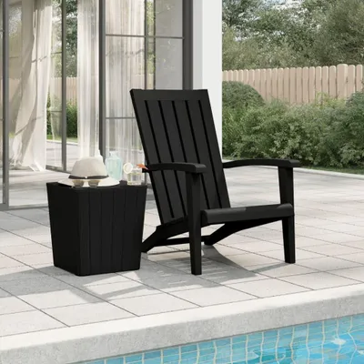 Produktbild von Schwarzer Adirondack-Gartenstuhl aus Polypropylen für Terrasse, Hinterhof und Garten