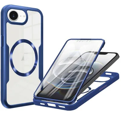 Image de Coque pour iPhone 16e, Protection Intégrale Hybride avec Cercle Magnétique - Bleu Marine
