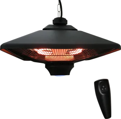 Imagen del producto de Moonbite, calefactor para terrazas de 2000 W con mando a distancia y LED opcional, calefactor de techo halógeno con 2 niveles de potencia, aluminio, color