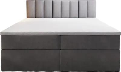 Produktbild von TRADA Boxspringbett Palermo 160x200 Matratze 9-Zonen Pocket Express mit Bettkasten Grau Velvet Topper
