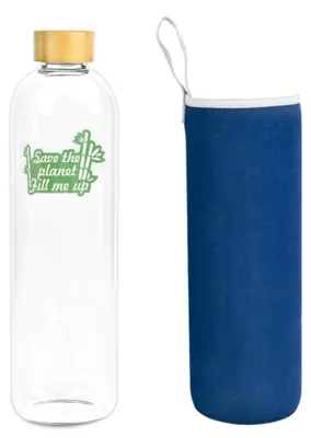Produktbild von Glas Wasserflasche mit Bambusdeckel 1500ml