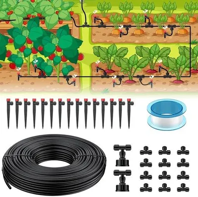 Obrázek produktu pro Sada tryskových zavlažovačů – 15 m – systém s rychlospojkami a hadicemi 4–6 mm – vysílač a příslušenství – skleník – trávník – terasa – květinový záhon