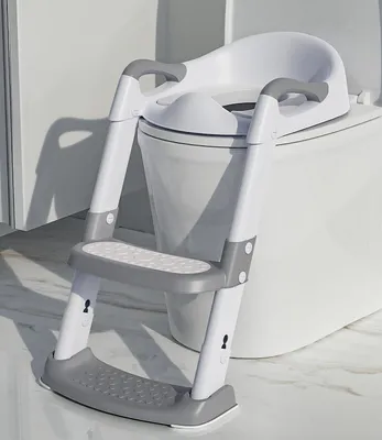Produktbild von Kinder-Toilettensitz mit Treppe, Töpfchentrainer, gepolsterter Kinder-Toilettensitz, höhenverstellbar klappbar, rutschfest, Kinder-Toilettenzubehör
