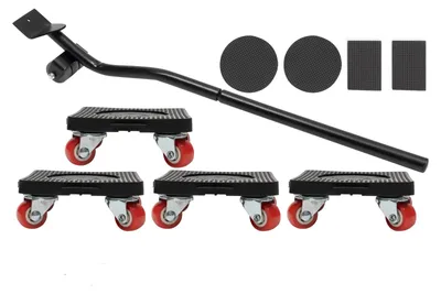 Image de Kit de transport de meubles - Roulettes pour meubles avec levier - Ensemble de 4 pièces - Capacité de charge : 400 kg - Supports de 10,5 x 10 cm - Noir