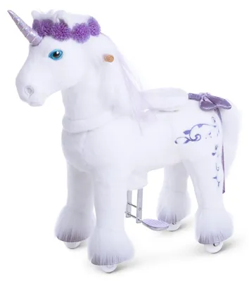 Produktbild von PonyCycle Premium Modell X Lila Einhorn Reitspielzeug – Premium-Plüsch-Pony mit Bremse, 89 cm Höhe, Größe 4 (4-7 Jahre), max. 40 kg, Sitzhöhe 59 cm