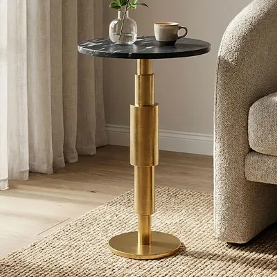 Obrázek produktu pro WOHNLING Kulatý odkládací stolek s mramorovou deskou a hliníkovým podnožím Elegantní dekorativní stolek Designový konferenční stolek Moderní stolek do obývacího pokoje Konferenční stolek