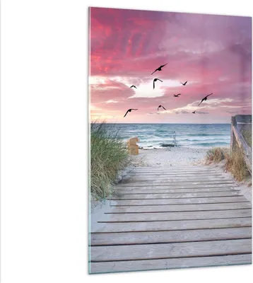 Produktbild von Bilder auf glas - Einteilig - Strand Sand Vögel - 80x120cm - Glasbilder - Wandbilder - Bilder - zum Aufhängen bereit - Wanddekoration aus Glas - Glas Bilder - Wandbild auf Glas - GPA80x120-4994