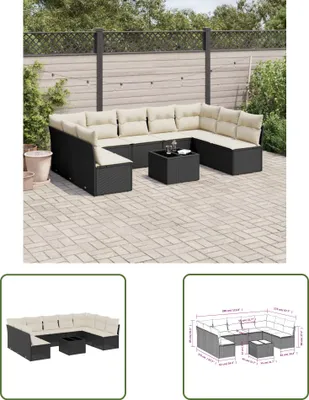 Produktbild von The Living Store 10-tlg. Garten-Sofagarnitur mit Kissen Schwarz Poly Rattan