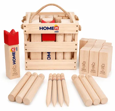 Produktbild von Wikingschachspiel, Holz, mit 10 Kubbs, 6 Worpftöcken, in Tasche, für den Garten