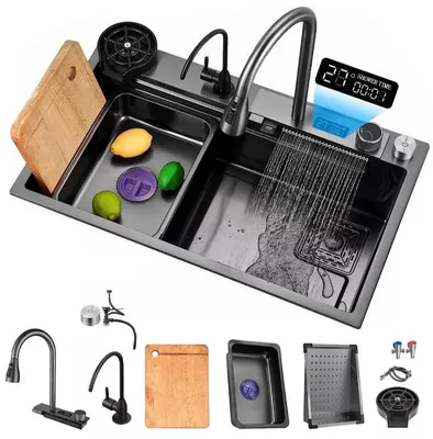 Obrázek produktu pro Kuchyňský dřez pod pultem 68x45cm Zahuštěný nerezový dřez s digitálním displejem