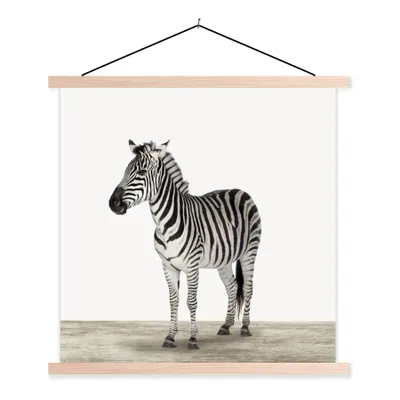 Produktbild von MuchoWow® Textilposter Zebra - Mädchen - Tiere - Kinder - Jungen 60x60 cm mit holzfarbenen Rahmen - Wanddekoration