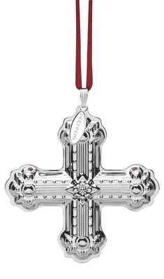 Weihnachtskreuz 2023, Sterlingsilber, rotes Band, 0,30, Metall